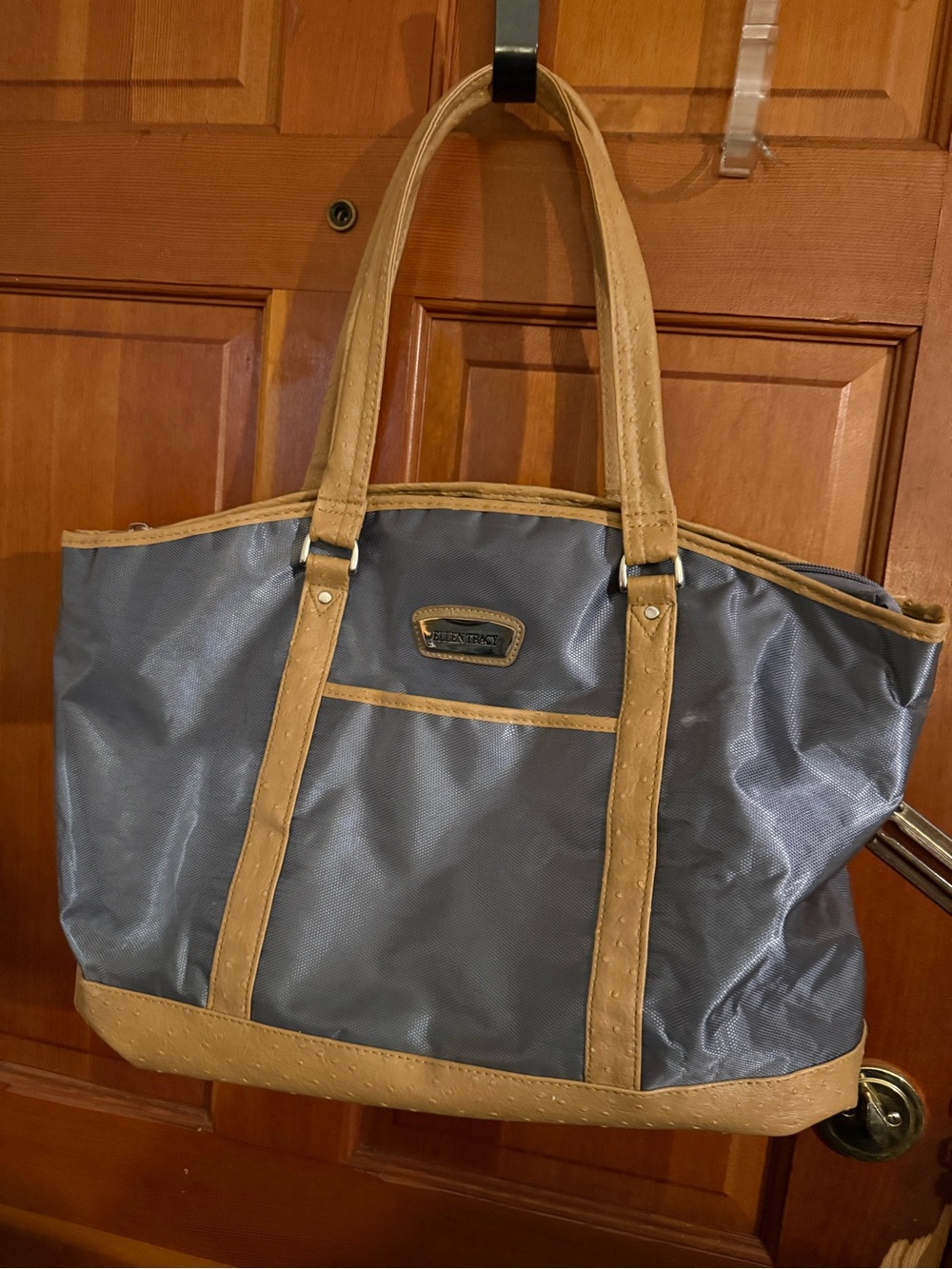 Ellen Tracy Gray Tote with Tan Trim
